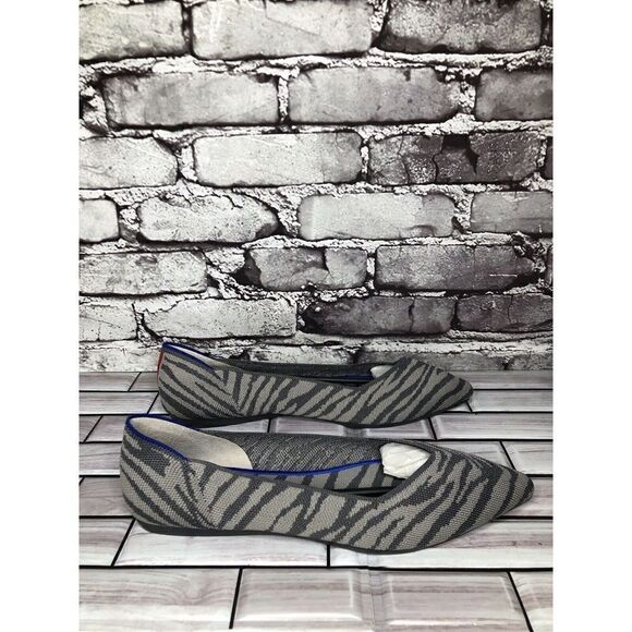 Rothy’s The Point Retired Grey Zebra Fabric Stripe Flats Women Sz 9.5M US/41EU - Picture 8 of 16